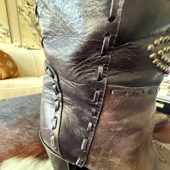 GORGEOUS & RARE LINEA PAOLO LEATHER STUDDED WESTERN BOOTS - SZ 9 - Picture 5 of 13